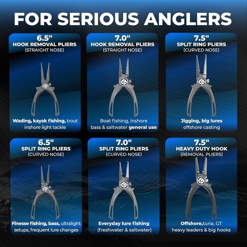 GOMEXUS Fishing Pliers Saltwater with Side Cutters, Never Rust Inshore & Nearshore Titanium Fishing Gear with Lanyard & Leather Sheath, Hook Remover, (7.5'' Split Ring Nose) in Kuwait