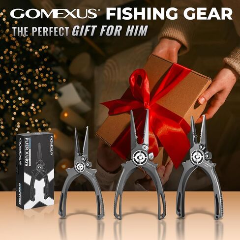 GOMEXUS Fishing Pliers Saltwater with Side Cutters, Never Rust Inshore & Nearshore Titanium Fishing Gear with Lanyard & Leather Sheath, Hook Remover, (7.5'' Split Ring Nose) in Kuwait