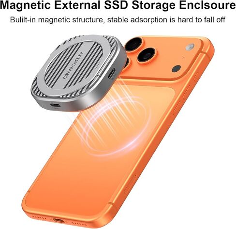 Magnetic M.2 2230 NVMe SSD Enclosure, Potable NVMe 2230 Enclosure SSD for iPhone17/16/15 Pro ProRes, Aluminum Case with 100W PD Charge, USB C 3.2 Gen2 10Gbps up to 2TB, M & B+M Key (CMC02-S) in Kuwait