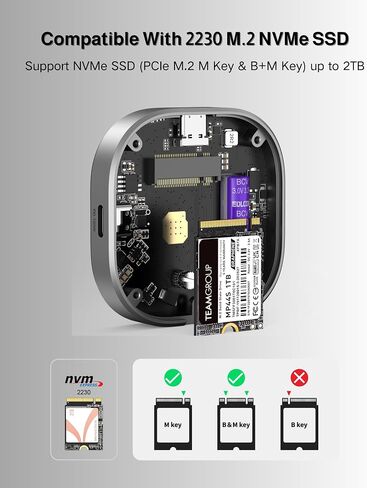 Magnetic M.2 2230 NVMe SSD Enclosure, Potable NVMe 2230 Enclosure SSD for iPhone17/16/15 Pro ProRes, Aluminum Case with 100W PD Charge, USB C 3.2 Gen2 10Gbps up to 2TB, M & B+M Key (CMC02-S) in Kuwait