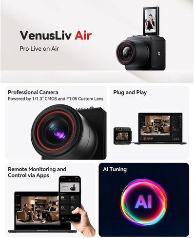 Hollyland VenusLiv Air All in One Live Streaming Camera, 4K30 Video, 50MP CMOS Sensor, AI Auto Tuning, RTMP Streaming for Content Creators, Podcasting and Livestreaming (Bundle) in Kuwait