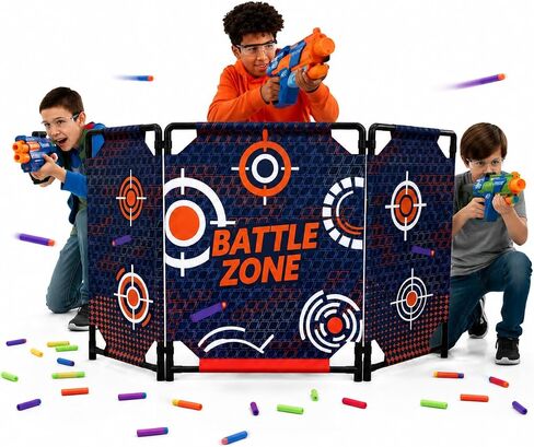 1,2-Pack Tactical Bunker & Foam Blaster Target 59x34" Combat Battle Zone Bunker Fort, Compatible with Laser Tag, Foldable Wall for Active Play, Water Gun & Birthday Activities in Kuwait