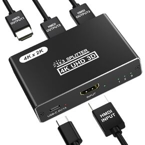 HDMI Splitter 1 in 3 Out, 4K HDMI Distributor for Triple Monitors, HDMI Splitter Copy 1 Source to 3 Displays at The Same Time for TV/Monitor/Projector/PS5/Laptop/STB (Power Cable Must Be Connected) in Saudi Arabia