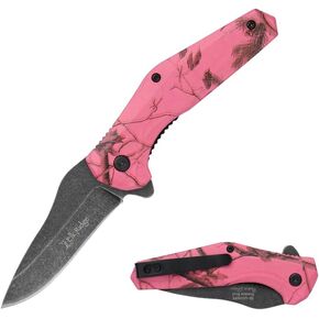 Elk Ridge Folding Pocket Knife, 2.8" Drop Point Blade, 3Cr13 Steel, Stonewash Finish, Liner Lock, 6.8" Overall, Survival, EDC (Light Pink) in Kuwait