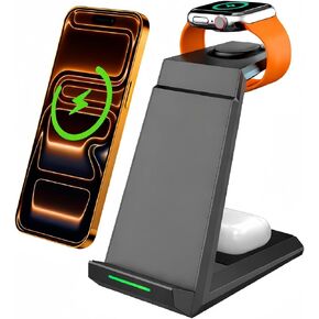 Wireless Charging Station for iPhone - ADADPU 3 in 1 Charger Stand for iPhone 17 16 15 14 13 12 11 Pro Max XR 8 Plus, for Apple Watch 8/7/SE/6/5/4/3/2, AirPods Pro/3/2(with 5ft Cable and 20W Adapter) in Kuwait