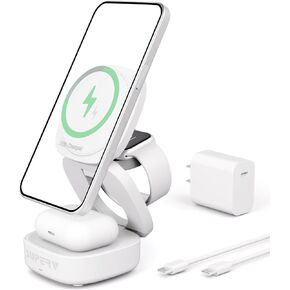 SUPERV 4 in 1 Wireless Charging Station: 5000mAh Removable Power Bank Foldable Charging Stand - Portable Magnetic Battery Pack for iPhone 17/16/15/14/13/12 Series and Apple Watch/AirPods (Black) in Kuwait