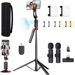 71" Auto Face Tracking Phone Tripod with Dual Lights and Dual Wireless Mics in Kuwait