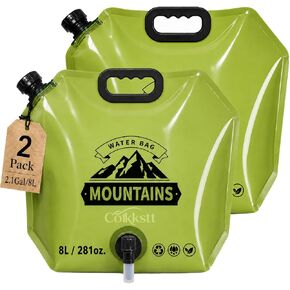Collapsible Water Container - 8L/2 Gallon Water Jug for Camping, Leakproof Foldable Water Storage Bag, Portable Water Bladder Storage Container with Spout, Emergency Water Tank for Hiking (10, Green) in Kuwait