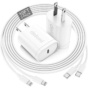 for iPhone Charger Fast Charging 10 FT, Long USB C to Lighting Cable 10 Foot with 20W USB C Rapid Phone Charger Block, Compatible with iPhone 14 Pro/13Pro Max/12/11Pro/Mini, 2 Pack-White in Kuwait
