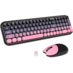 MOFII Wireless Keyboard and Mouse Combo, Compact Typewriter Retro Round Computer Keyboard and Mouse Set, Plug and Play, for Windows, Computer, Desktop, PC, Notebook - (Plum Pink Gradient) in Kuwait