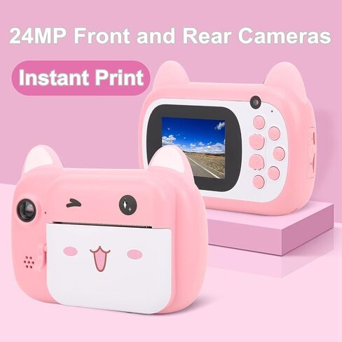 Mini Cute Digital Camera, 2.4 Inch 24MP Dual Cameras Toys 1080P Children Toy Camera with 9 Kinds of Stickers, for Girls Boys Gifts in Kuwait
