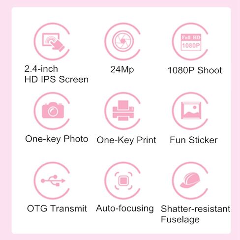 Mini Cute Digital Camera, 2.4 Inch 24MP Dual Cameras Toys 1080P Children Toy Camera with 9 Kinds of Stickers, for Girls Boys Gifts in Kuwait