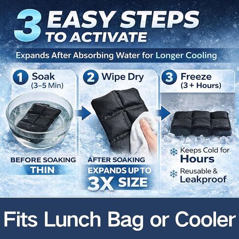 WORLD-BIO Ice Packs for Lunch Box – 4PCS Reusable Gel Ice Packs, Slim Cold Packs for Bento Box & Cooler, Long Lasting Cold Packs for Food (Soak & Freeze, 6"x4"x0.7") in Kuwait