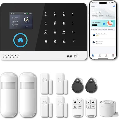 PGST Home Security Systems for House, Wireless Home Security Alarm System, Door/Window Sensor Motion Sensors with App Alert, WiFi+GSM 4G Home Alarm System No Subscription（103-F） in Kuwait