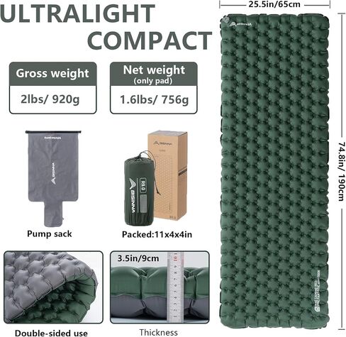BISINNA Sleeping Pad for Camping 9R-Value Ultralight Insulated Mattress in Saudi Arabia