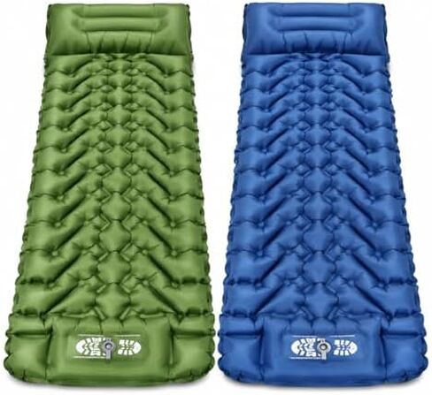 Two Single Camping Sleeping Pad Bundle, 4in Thick Compact Inflatable Camping Air Mattress with Built-in Pillow and Foot Pump for Backpacking Hiking Tent Road Trip Car Camp Travel Gear in Kuwait
