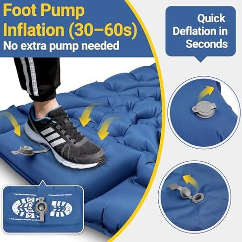 Two Single Camping Sleeping Pad Bundle, 4in Thick Compact Inflatable Camping Air Mattress with Built-in Pillow and Foot Pump for Backpacking Hiking Tent Road Trip Car Camp Travel Gear in Kuwait