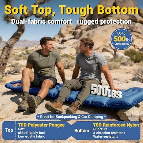 Two Single Camping Sleeping Pad Bundle, 4in Thick Compact Inflatable Camping Air Mattress with Built-in Pillow and Foot Pump for Backpacking Hiking Tent Road Trip Car Camp Travel Gear in Kuwait
