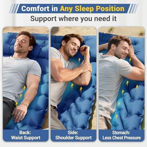 Two Single Camping Sleeping Pad Bundle, 4in Thick Compact Inflatable Camping Air Mattress with Built-in Pillow and Foot Pump for Backpacking Hiking Tent Road Trip Car Camp Travel Gear in Kuwait
