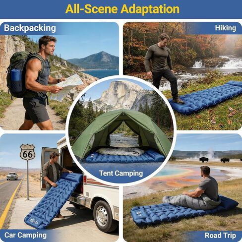 Two Single Camping Sleeping Pad Bundle, 4in Thick Compact Inflatable Camping Air Mattress with Built-in Pillow and Foot Pump for Backpacking Hiking Tent Road Trip Car Camp Travel Gear in Kuwait