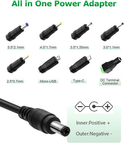 9V DC Power Supply AC Adapter 1A 0.5A with 8 Tips(Center Positive) in Kuwait
