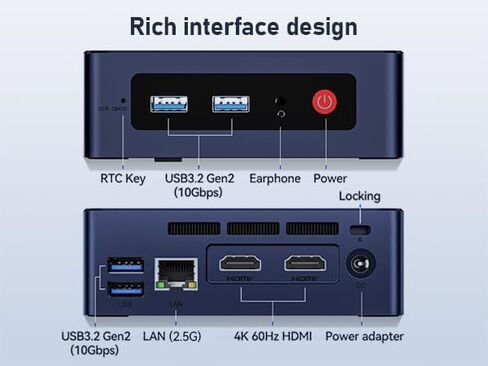 Beelink EQ Mini PC,Mini S12 N95 Intel Alder Lake-N95 (up to 3.4GHz),16GB DDR4 500GB M.2 SSD Mini Desktop Computer, Support 4K@60Hz Dual HDMI Display, 1000M LAN/USB3.2/Low-Power Home/Office Micro PC in Kuwait