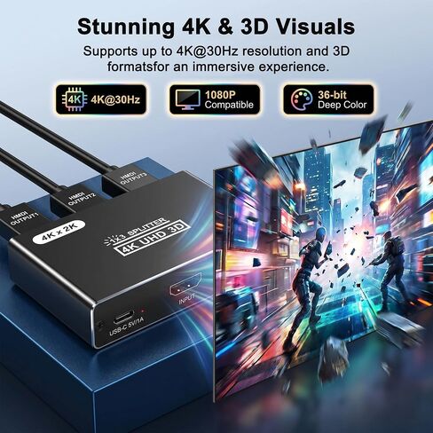 HDMI Splitter 1 in 3 Out, 4K HDMI Distributor for Triple Monitors, HDMI Splitter Copy 1 Source to 3 Displays at The Same Time for TV/Monitor/Projector/PS5/Laptop/STB (Power Cable Must Be Connected) in Saudi Arabia