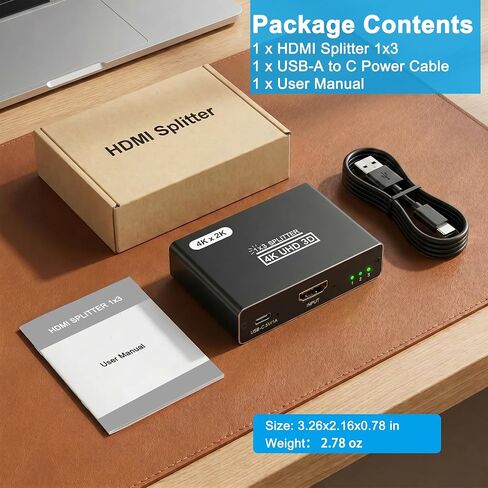 HDMI Splitter 1 in 3 Out, 4K HDMI Distributor for Triple Monitors, HDMI Splitter Copy 1 Source to 3 Displays at The Same Time for TV/Monitor/Projector/PS5/Laptop/STB (Power Cable Must Be Connected) in Saudi Arabia