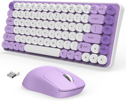 LAMA Colorful Wireless Keyboard and Mouse Combo, Retro 85 Keys Round Keyboard Mouse Set, Adjustable DPI Mouse, 2.4GHz USB Receiver, Silent Keyboard, Cute Mouse for PC, Windows, MAC, Desktop,Laptop(PK) in Kuwait