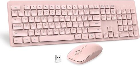 Wireless Keyboard and Mouse Comb, VEILZOR 2.4G Ultra-Slim USB Keyboard Mouse Set, Water-Dropping Keycaps, 12 Shortcuts, Wireless Keyboard for PC Laptop Windows XP/7/8/10, Vista, Mac, Pink in Kuwait