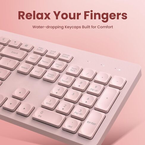 Wireless Keyboard and Mouse Comb, VEILZOR 2.4G Ultra-Slim USB Keyboard Mouse Set, Water-Dropping Keycaps, 12 Shortcuts, Wireless Keyboard for PC Laptop Windows XP/7/8/10, Vista, Mac, Pink in Kuwait