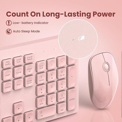 Wireless Keyboard and Mouse Comb, VEILZOR 2.4G Ultra-Slim USB Keyboard Mouse Set, Water-Dropping Keycaps, 12 Shortcuts, Wireless Keyboard for PC Laptop Windows XP/7/8/10, Vista, Mac, Pink in Kuwait