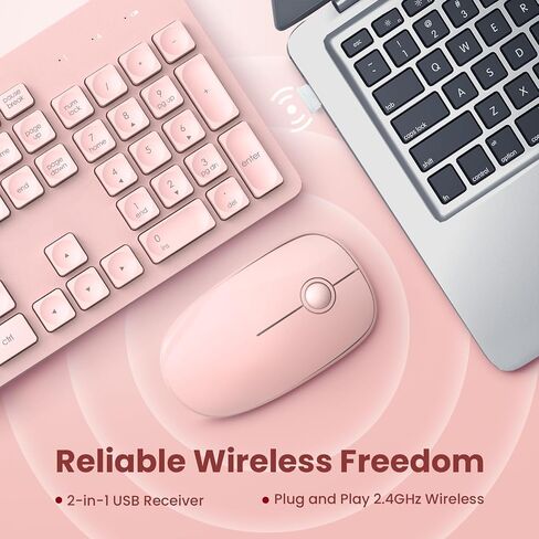 Wireless Keyboard and Mouse Comb, VEILZOR 2.4G Ultra-Slim USB Keyboard Mouse Set, Water-Dropping Keycaps, 12 Shortcuts, Wireless Keyboard for PC Laptop Windows XP/7/8/10, Vista, Mac, Pink in Kuwait