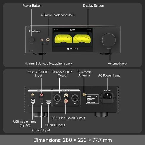 DAC-K5 HiFi DAC/AMP,Desktop Headphone Amplifier,Dual ES9039Q2M DAC,768kHz/32bit,DSD512,6.35mm+4.4mm,RAC,XLR Output,Coaxial, Optical, HDMI-IIS Input,Airplay,Bluetooth 5.4,WiFI6 in Saudi Arabia