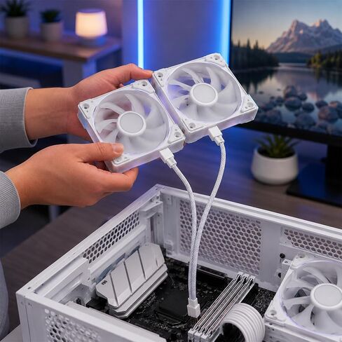 2 Pack 1 to 2 Ways 4-Pin PWM Fan Extension Splitter Cable 11 Inches PC Fan Splitter 4P Male to Female Connector for PC Chassis Channel Fans Motherboard Computer Case (White) in Kuwait