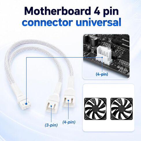 2 Pack 1 to 2 Ways 4-Pin PWM Fan Extension Splitter Cable 11 Inches PC Fan Splitter 4P Male to Female Connector for PC Chassis Channel Fans Motherboard Computer Case (White) in Kuwait