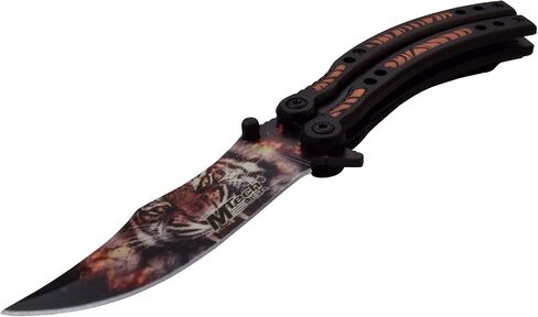 MTech USA - Spring Assisted Folding Knife - Eye of The Tiger - Stainless Steel Blade w/Embossed Printed Tiger Design, Black Aluminum Tiger Striped Handle, Pocket Clip, Liner Lock - EDC – MT-A1122TG in Saudi Arabia