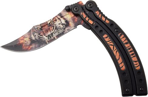MTech USA - Spring Assisted Folding Knife - Eye of The Tiger - Stainless Steel Blade w/Embossed Printed Tiger Design, Black Aluminum Tiger Striped Handle, Pocket Clip, Liner Lock - EDC – MT-A1122TG in Saudi Arabia
