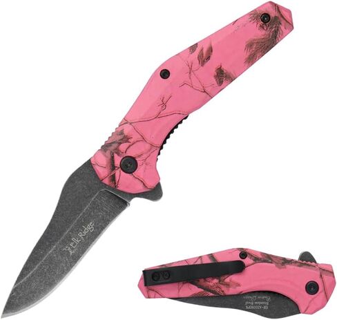 Elk Ridge Folding Pocket Knife, 2.8" Drop Point Blade, 3Cr13 Steel, Stonewash Finish, Liner Lock, 6.8" Overall, Survival, EDC (Light Pink) in Kuwait