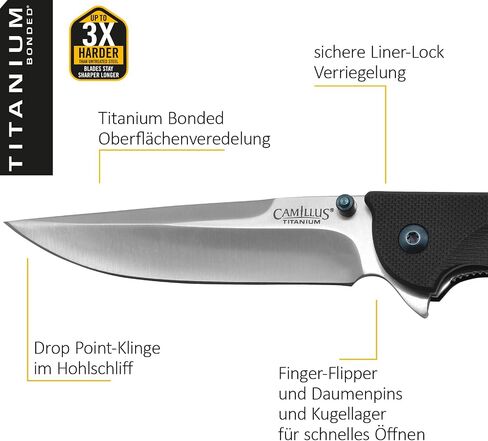 Camillus 19392 Keto Titanium Bonded 420 Stainless Steel Drop-Point Folding Knife with 3" Blade and Pocketclip, 8" Length in Kuwait