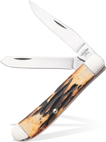 Bear & Son 554D Trapper Knife with Genuine India Stag Bone Handle and 416 Layer Damascus Steel Blades, 4-1/8" Closed Length in Kuwait