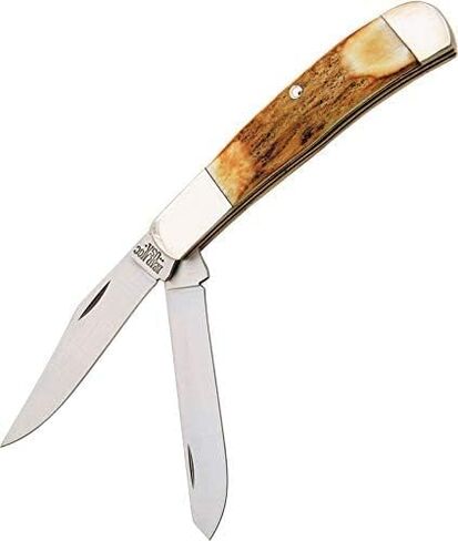 Bear & Son 554D Trapper Knife with Genuine India Stag Bone Handle and 416 Layer Damascus Steel Blades, 4-1/8" Closed Length in Kuwait