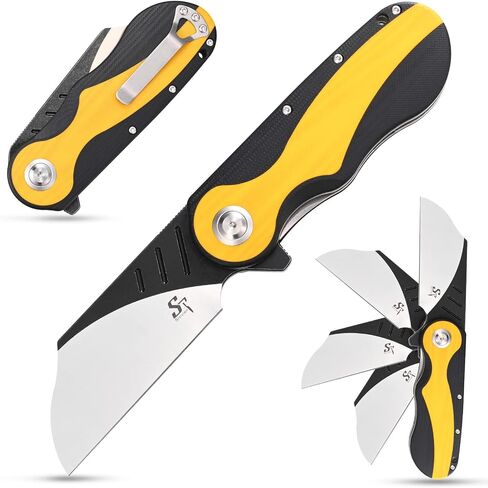 Sitivien ST138 Folding Knife,Sandvik 14C28N Stainless Steel,G10 Handle EDC Knife for Outdoor Camping,Hiking,Fishing(Black+Yellow) in Kuwait