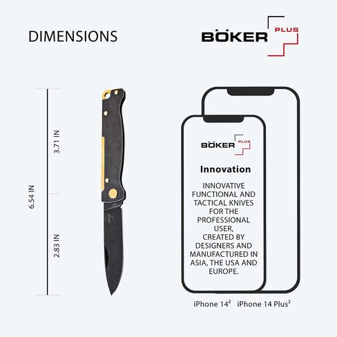 BOKER PLUS® Atlas Black Stonewash Brass - Small Slipjoint 2-handed Pocket Knife - Slim Full-Metal EDC Folder w/Black Stonewash 12C27 Sandvik Blade - Vintage-Style Brass Jack Knife w/Pocket Clip in Kuwait