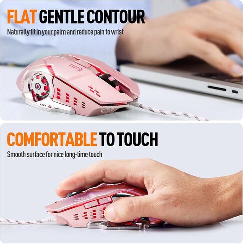 Guiheng Wired Gaming Mouse, Optical USB Mice for Laptop/Desktop, 1200 to 3600 and RGB Light, Ergonomic with 6 Programmable Buttons for Computer Windows 7/8/10/XP Vista Linux Chromebook PC(Pink) in Kuwait