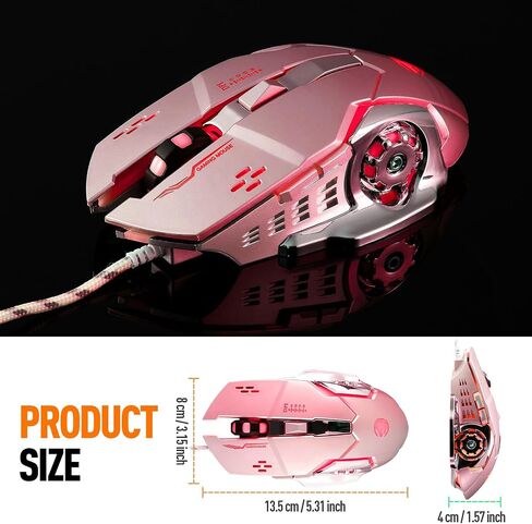 Guiheng Wired Gaming Mouse, Optical USB Mice for Laptop/Desktop, 1200 to 3600 and RGB Light, Ergonomic with 6 Programmable Buttons for Computer Windows 7/8/10/XP Vista Linux Chromebook PC(Pink) in Kuwait