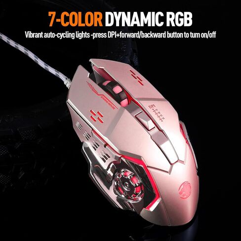 Guiheng Wired Gaming Mouse, Optical USB Mice for Laptop/Desktop, 1200 to 3600 and RGB Light, Ergonomic with 6 Programmable Buttons for Computer Windows 7/8/10/XP Vista Linux Chromebook PC(Pink) in Kuwait