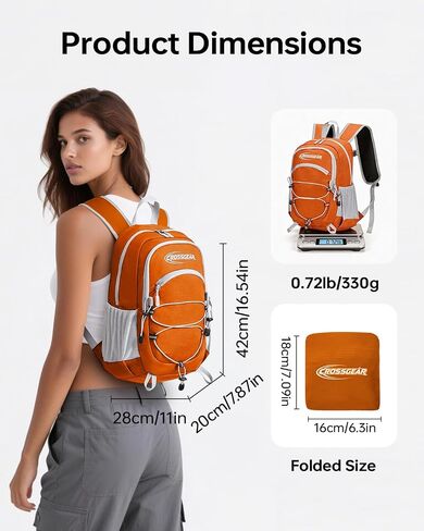 CROSS GEAR Packable Hiking Backpack, 24L Lightweight Foldable Daypack, RFID Secure Pocket, Nylon Fabric, Water Resistant Small Travel Hiking Daypack for Women Men, Orange in Saudi Arabia