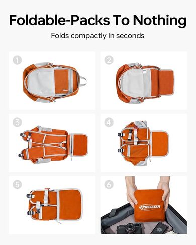 CROSS GEAR Packable Hiking Backpack, 24L Lightweight Foldable Daypack, RFID Secure Pocket, Nylon Fabric, Water Resistant Small Travel Hiking Daypack for Women Men, Orange in Saudi Arabia