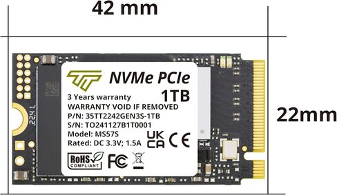Timetec 1TB M.2 2242 NVMe SSD - PCIe Gen3x4, Single Sided, Read/Write Up to 2,500/1,700 MB/s, Compatible with Lenovo ThinkPad X1 Nano Gen 2 & ThinkPad 11e Yoga Gen 6 Laptops in Kuwait